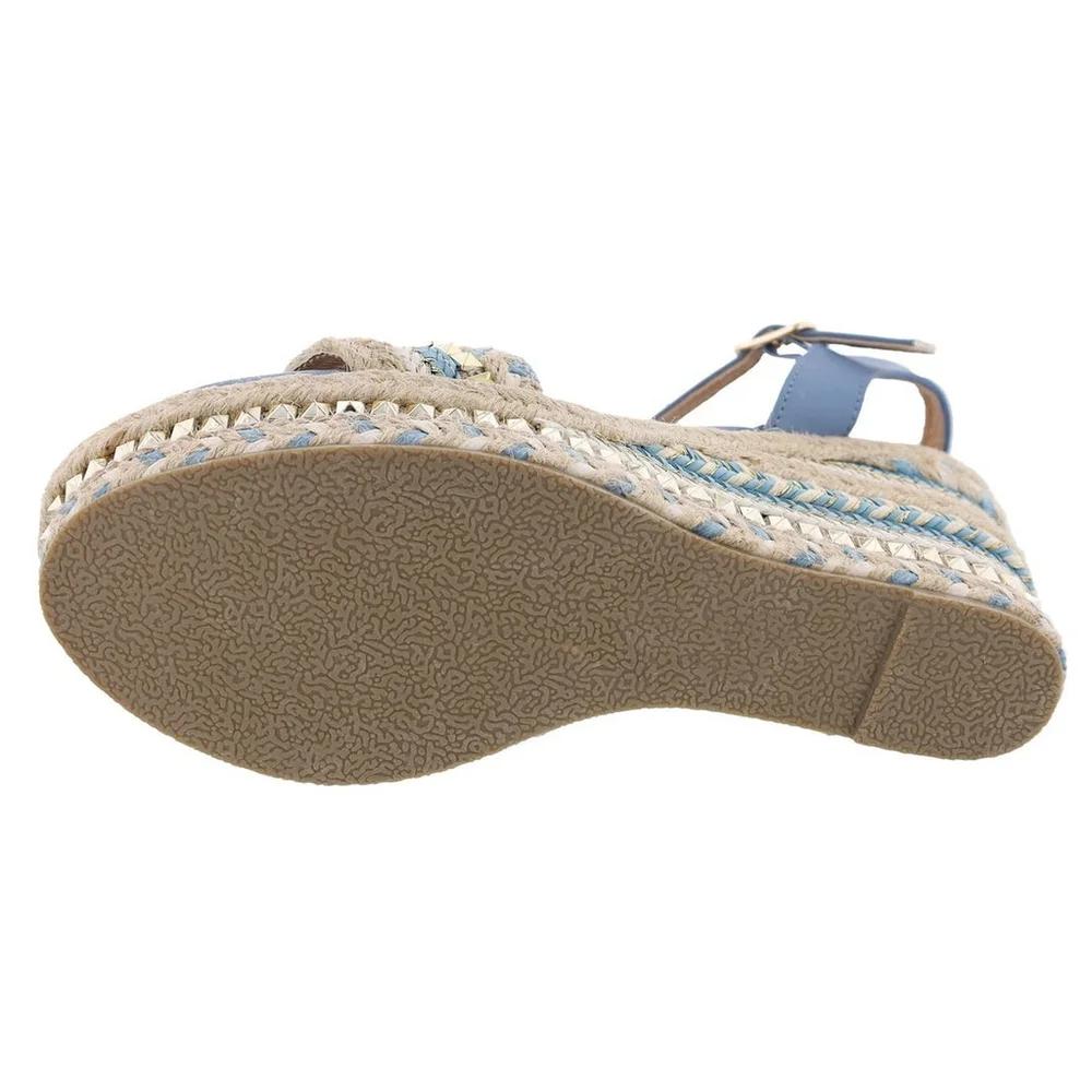 Patrizia Tisch Woven Wedge Light Blue Embellished Espadrille Sandals US 9.5 EU41